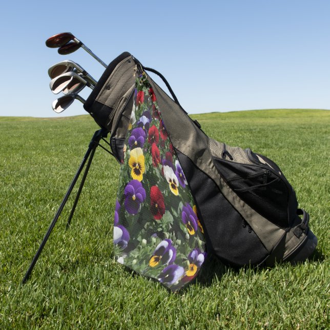 Tri Colored Pansies: A Symphony of Colors in Bloom Golf Towel (Green)