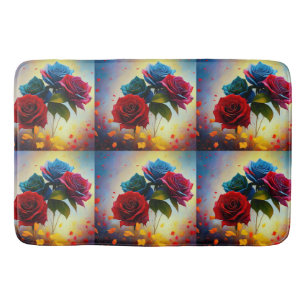Tri Colored Roses On Autumns Day, Bath Mat