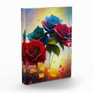 Tri Colored Roses On Autumns Day, Photo Block