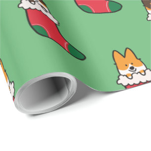 Tri-Colour and Red Corgi Stocking Wrapping Paper