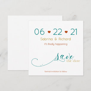 Tri-Colour BOHO Minimal Rust Teal Gold SavetheDate Invitation