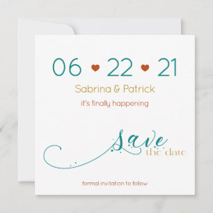 Tri-Colour BOHO Minimal Rust Teal Gold SavetheDate Invitation