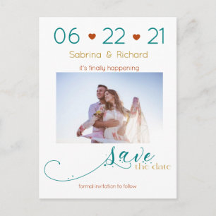 Tri-Colour BOHO Minimal Rust Teal Gold SavetheDate Postcard