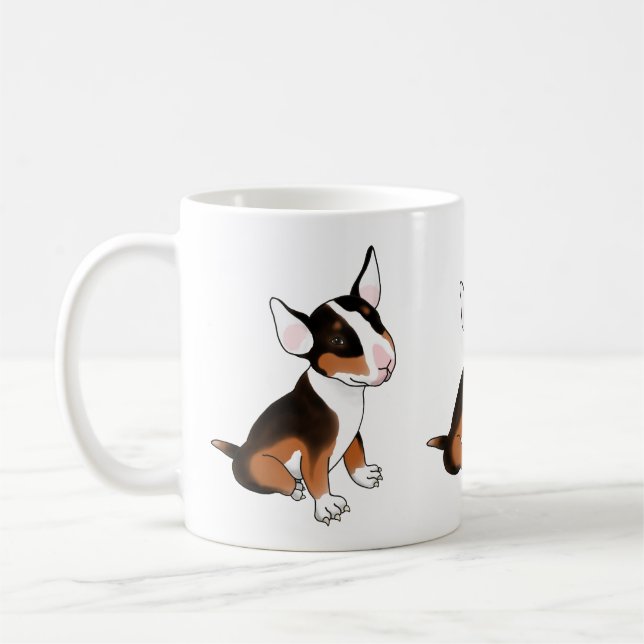 Tri-colour bull terrier pup mug (Left)