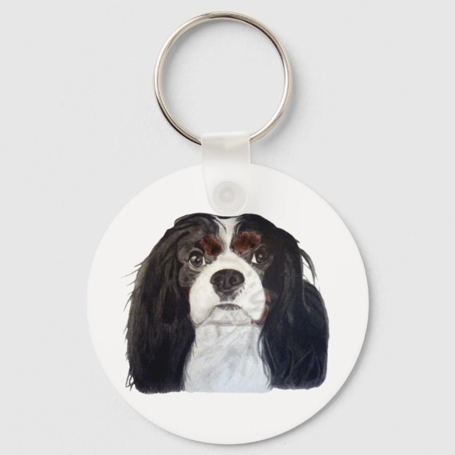 Tri Colour Cavalier King Charles Spaniel 2 Key Ring (Front)