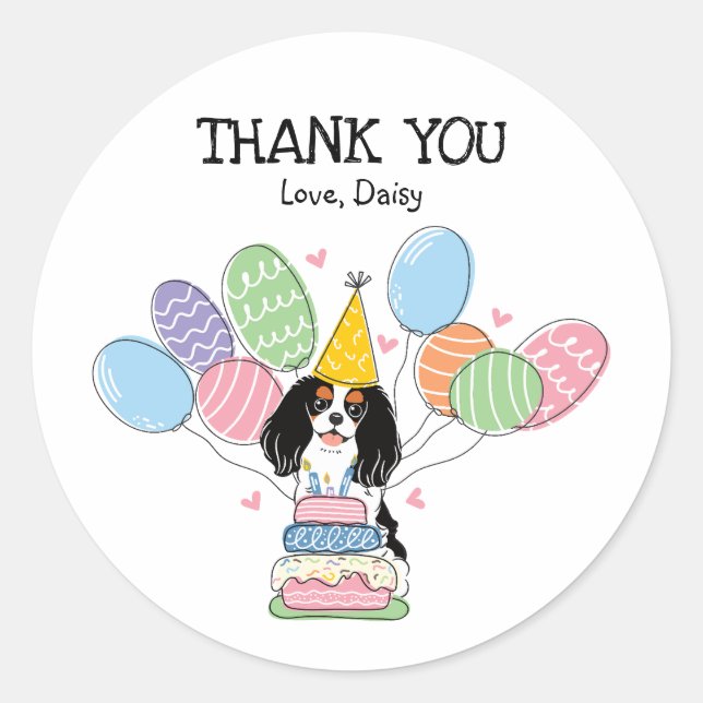 Tri Colour Cavalier King Charles Spaniel Birthday Classic Round Sticker (Front)