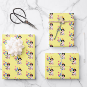 Tri Colour Cavalier King Charles Spaniel Birthday Wrapping Paper Sheet