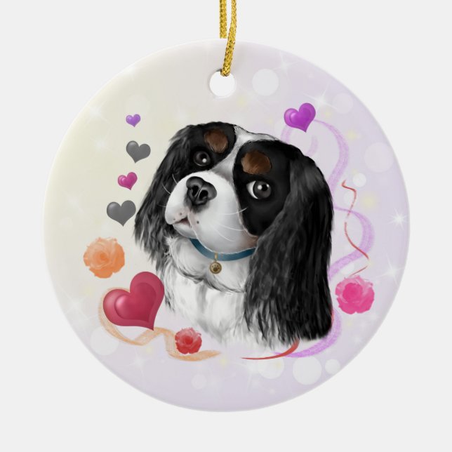 Tri-Colour Cavalier King Charles Spaniel  Ceramic Tree Decoration (Front)