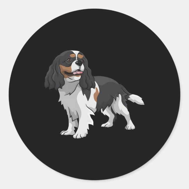 Tri-Colour Cavalier King Charles Spaniel Classic Round Sticker (Front)