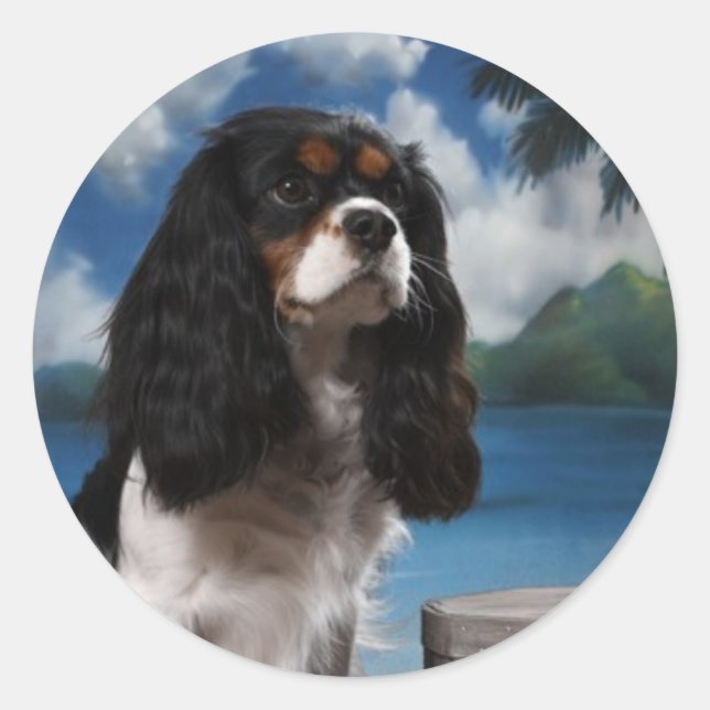 Tri colour Cavalier King Charles Spaniel Classic Round Sticker (Front)