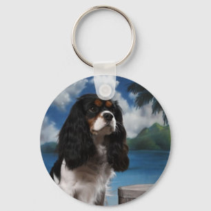 Tri colour Cavalier King Charles Spaniel Key Ring