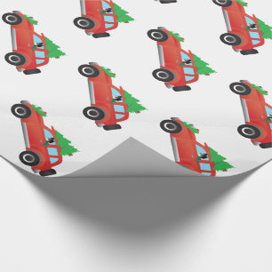 Tri-colour Chihuahua Driving Christmas Car Wrapping Paper