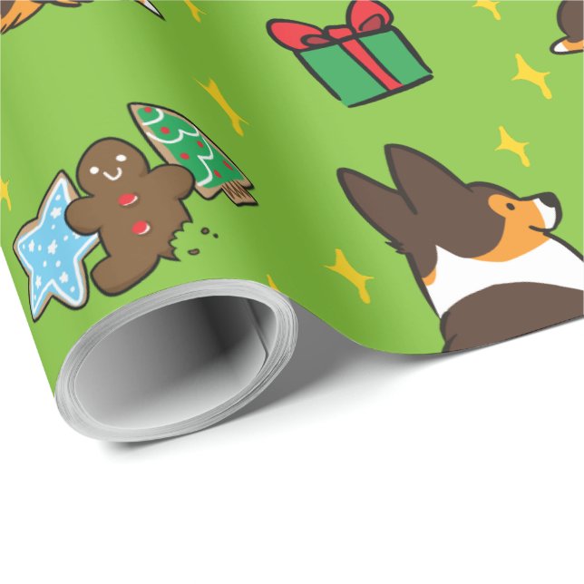 Tri-Colour Christmas Corgi Wrapping Paper (Roll Corner)