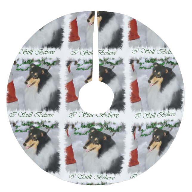 Tri Colour Collie Christmas Brushed Polyester Tree Skirt (Front)