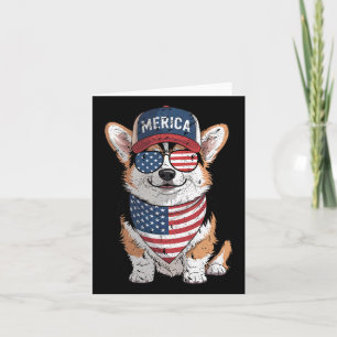 Tri Colour Corgi 4th Of July Us American Flag Dog Card