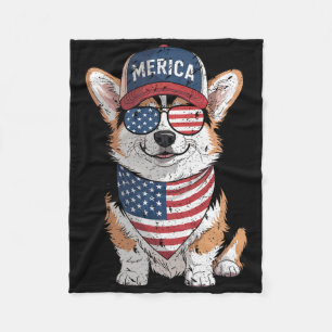 Tri Colour Corgi 4th Of July Us American Flag Dog Fleece Blanket