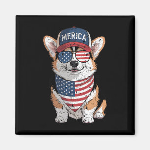 Tri Colour Corgi 4th Of July Us American Flag Dog Magnet