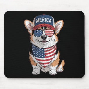 Tri Colour Corgi 4th Of July Us American Flag Dog Mouse Mat