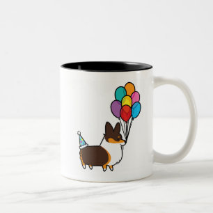 Tri-Colour Corgi Birthday Balloons Mug