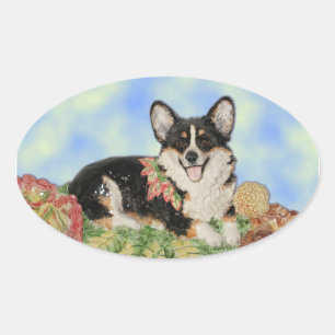 Tri-colour Corgi in Fall Foliage Stickers