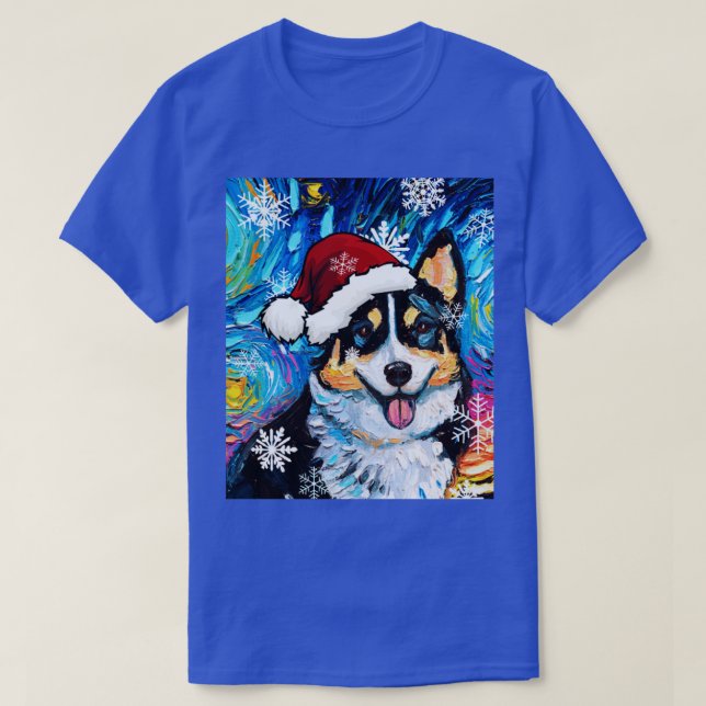 Tri Colour Corgi Santa T-Shirt (Design Front)