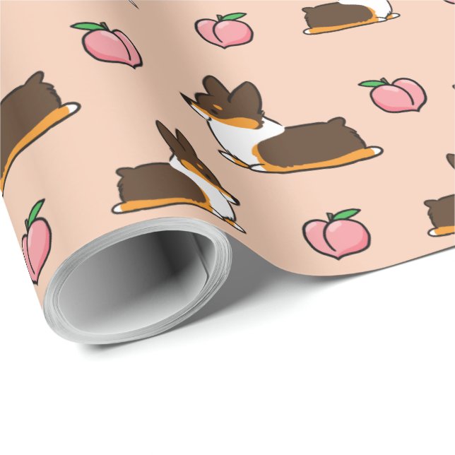 Tri-Colour Corgi Sploot Wrapping Paper (Roll Corner)