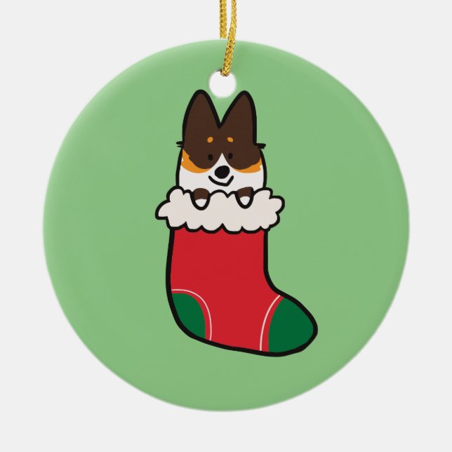Tri-Colour Corgi Stocking Ornament | CorgiThings (Front)