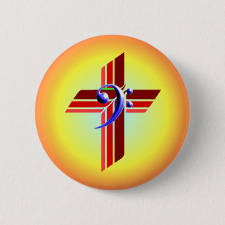 Tri-Colour Cross with Bass Clef 6 Cm Round Badge