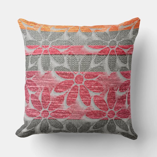 Tri-Colour Daisy Print Cotton Throw Pillow (Front)