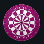Tri-Colour Dark Purple/Pink & White w/ Custom Text Dartboard<br><div class="desc">Custom dartboard designed with a beautiful and elegant dark purple/pink and white colour scheme. Large white text curved on the top and bottom are fully customisable for a personalised gift.</div>