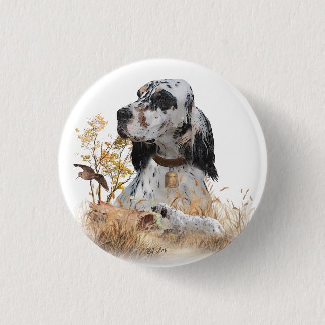 Tri Colour English Setter Art, woodcock Hunting 3 Cm Round Badge (Front)