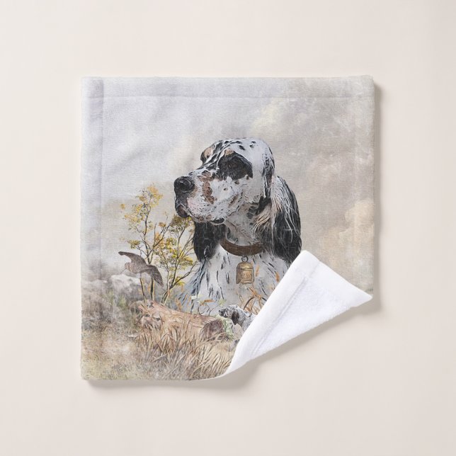 Tri Colour English Setter Art, woodcock Hunting Bath Towel Set (Wash Cloth)