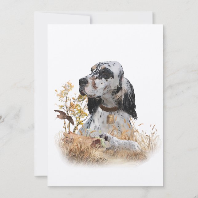 Tri Colour English Setter Art, woodcock Hunting Invitation (Front)