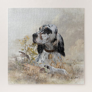 Tri Colour English Setter Art, woodcock Hunting Jigsaw Puzzle