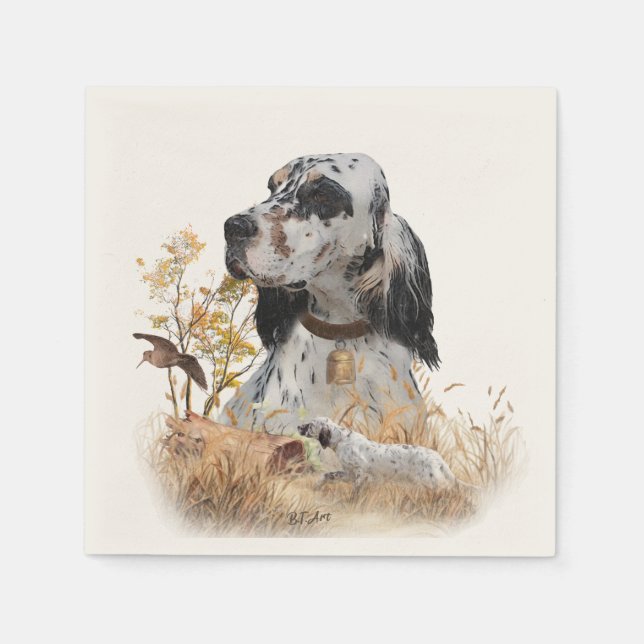 Tri Colour English Setter Art, woodcock Hunting Napkin (Front)