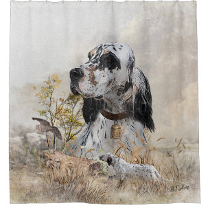 Tri Colour English Setter Art, woodcock Hunting Shower Curtain