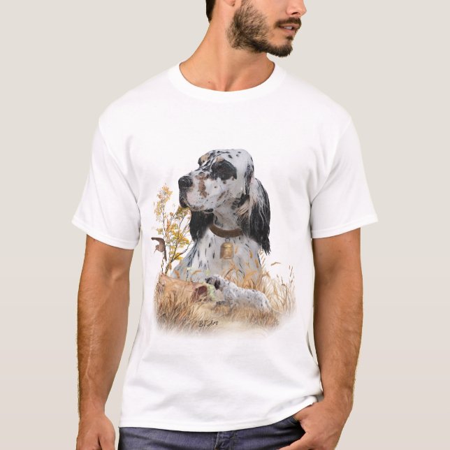 Tri Colour English Setter Art, woodcock Hunting T-Shirt (Front)