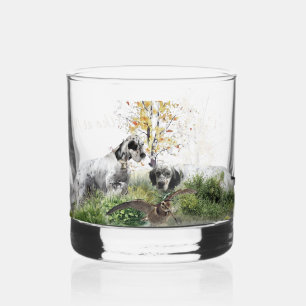 Tri Colour English Setters Art, woodcock Hunting Whiskey Glass