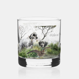 Tri Colour English Setters Art, woodcock Hunting Whiskey Glass