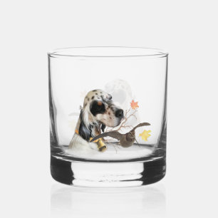 Tri Colour English Setters Art, woodcock Hunting Whiskey Glass