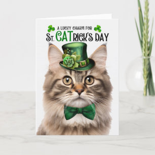 Tri Colour Fluffy Cat St CATrick's Day Lucky Charm Holiday Card