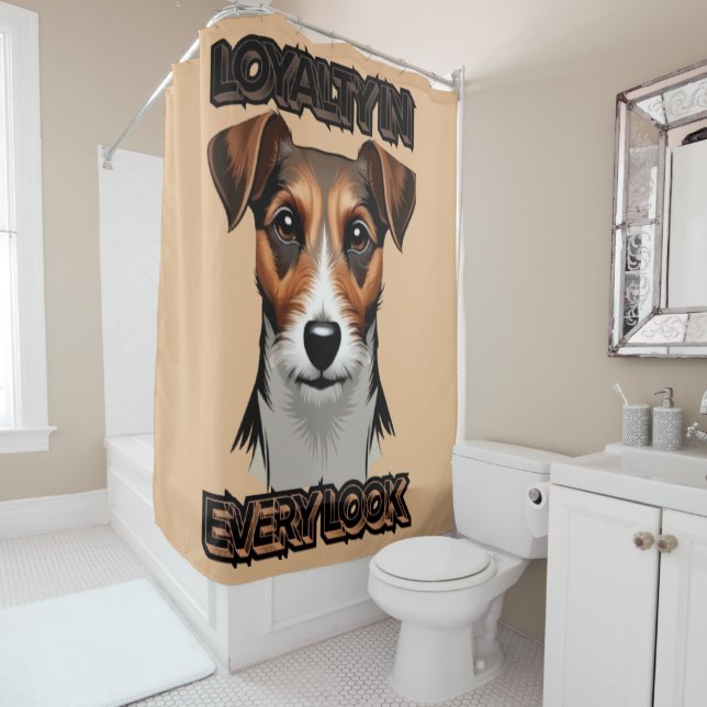 Tri-Colour Jack Russell Digital Art Shower Curtain (In Situ)