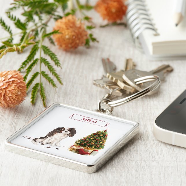 Tri-Colour King Charles Spaniel Funny Christmas Do Key Ring (Side)