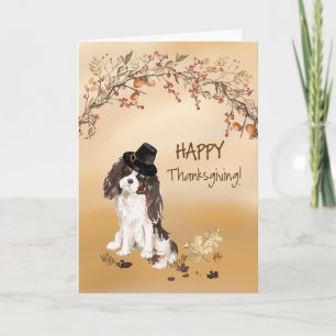 Tri colour King Charles Spaniel Funny Thanksgiving Card