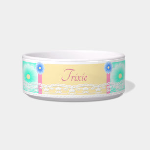 Tri-Colour Pastel Floral Personalised Lace Pet Bow Bowl