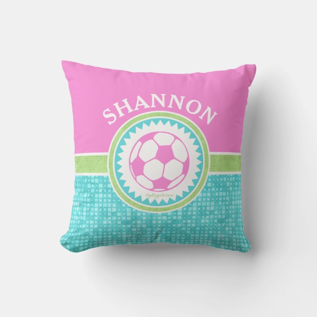 Tri-Colour Pastel Soccer With Aqua Tiles Cushion (Front)