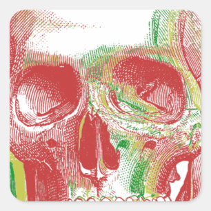 Tri-colour Rasta Skull Square Sticker