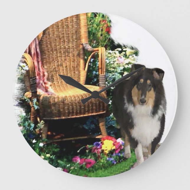 Tri Colour Rough Collie Art Gifts Large Clock (Front)