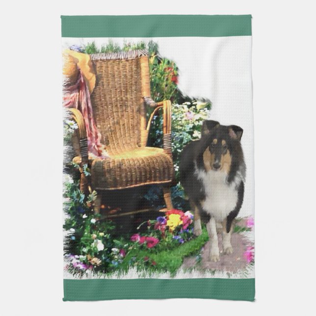 Tri Colour Rough Collie Art Gifts Tea Towel (Vertical)