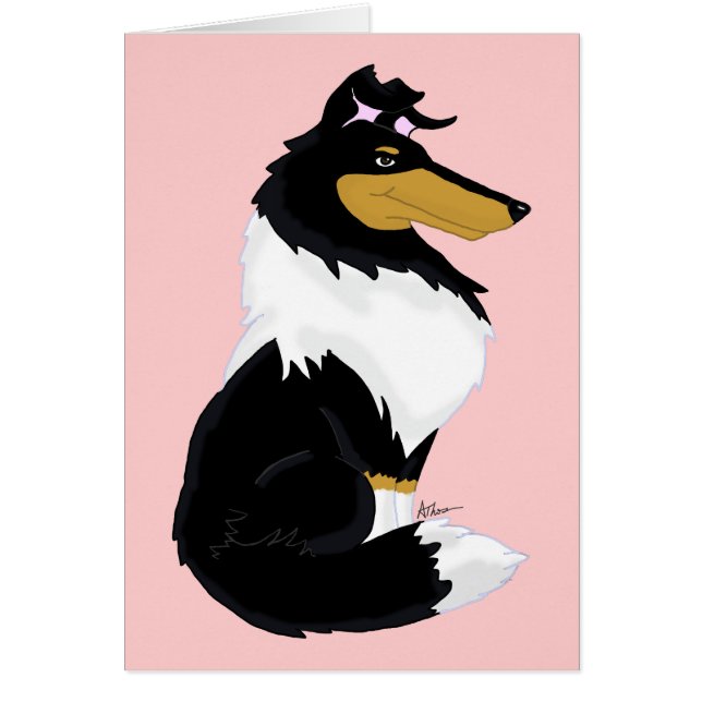 Tri-colour Rough Collie Cartoon Card (Front)